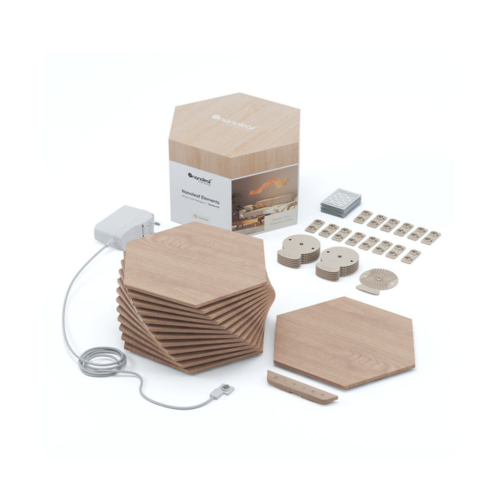 LUMINAIRE NANOLEAF ELEMENTS WOOD LOOK HEXAGONS STARTER KIT - 13 PK
