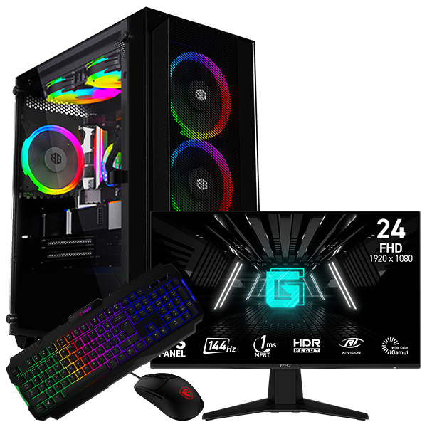SETUP GAMER R5 5600X/RTX5060Ti-8Go/16Go/500Go + G242L E14 + GK100 + GM100