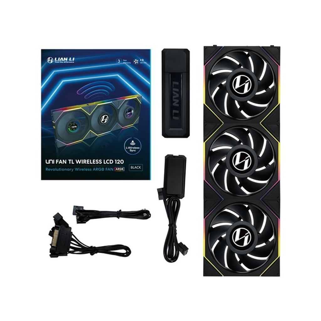FAN LIAN LI UNI FAN TL LCD 120 WIRELESS RGB NOIR - PACK DE 3